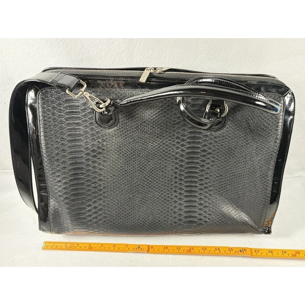 MY BEST FRIEND IS A BAG Black Patent Faux Snakeskin Laptop Computer Tote Satchel